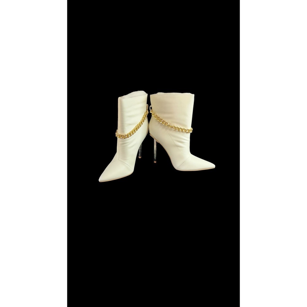 Pointed Toe Ankle Boots with Gold Chain Detail Stiletto‎ Heel Fashion Boots